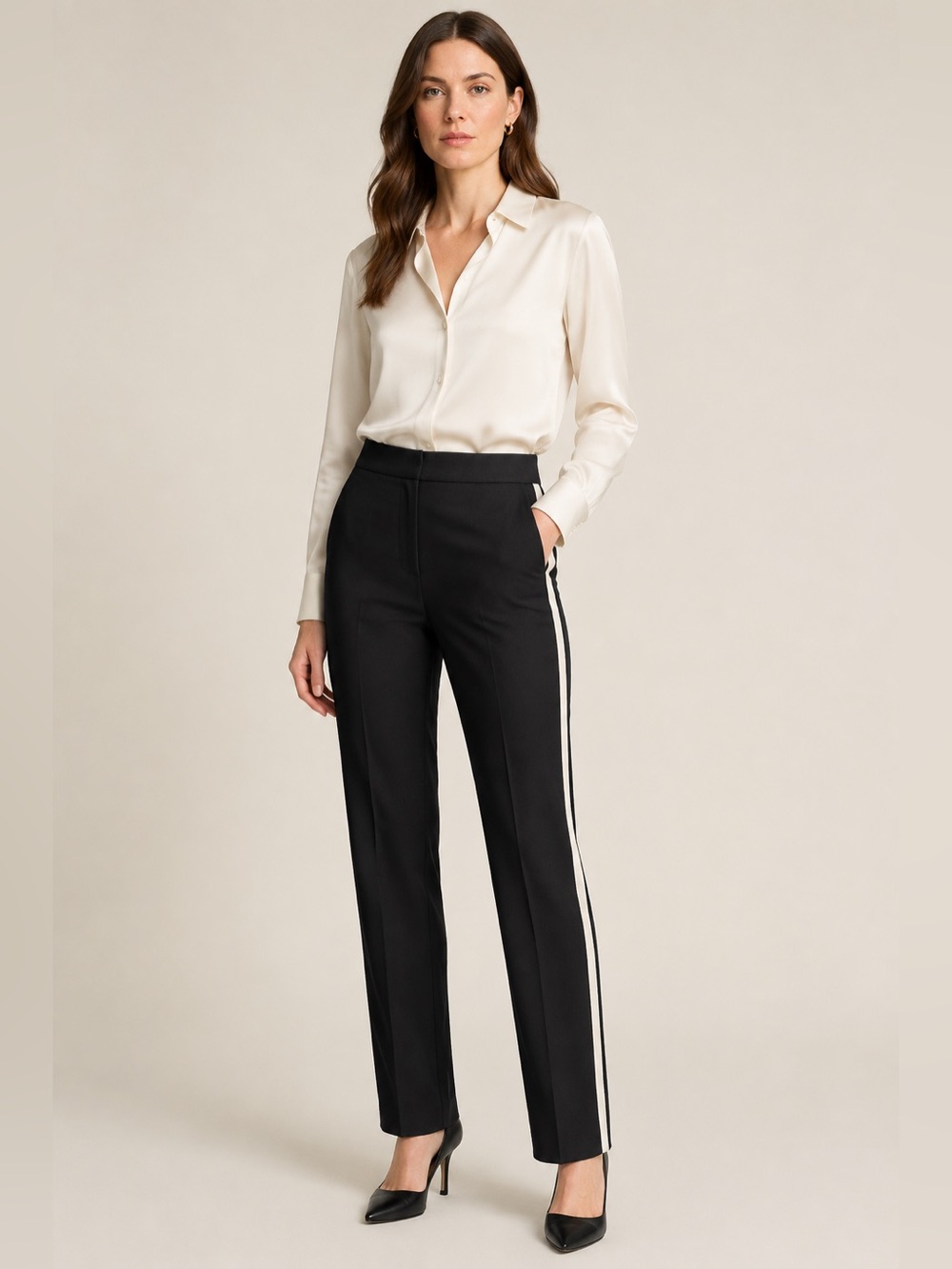 Jason Wu Women's Black Side Stripe Flat Wide Leg Trouser Dress Pants Size 6
